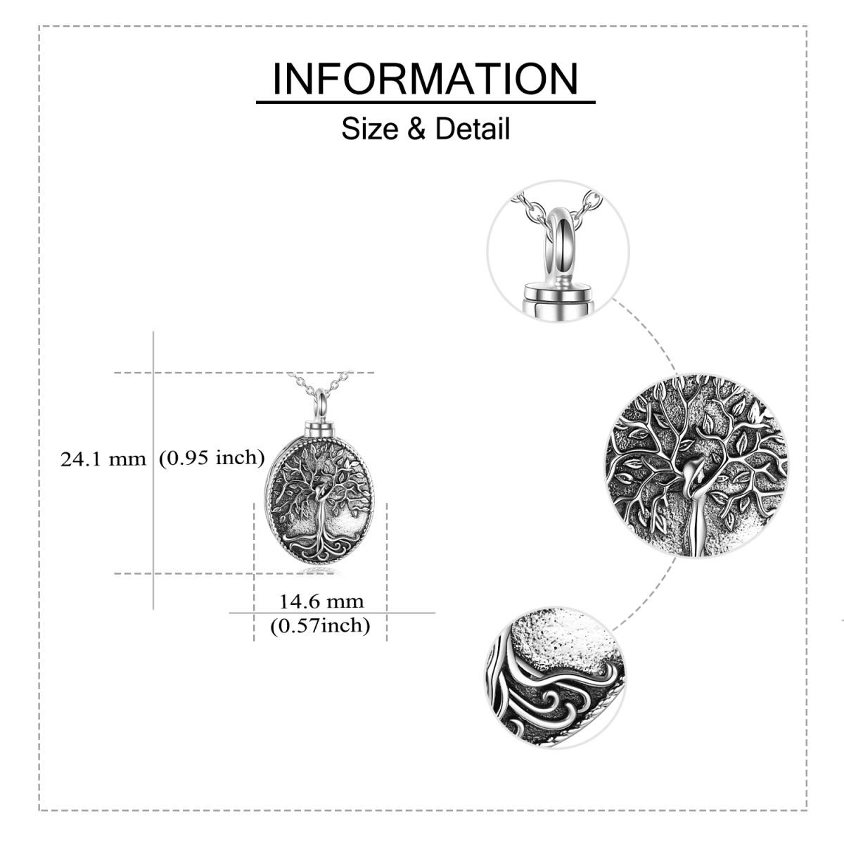 Sterling Silber oxidiert Baum des Lebens Urne Halskette für Asche mit eingraviertem Wort-5