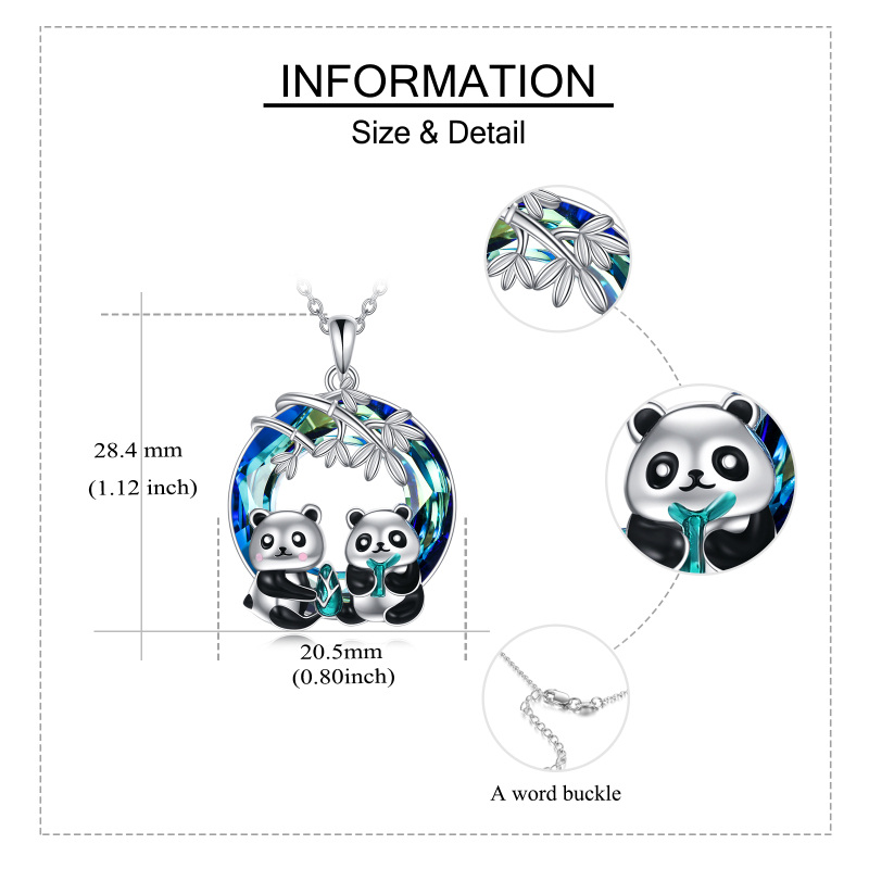 Sterling Silver Panda & Bamboo Crystal Pendant Necklace-3