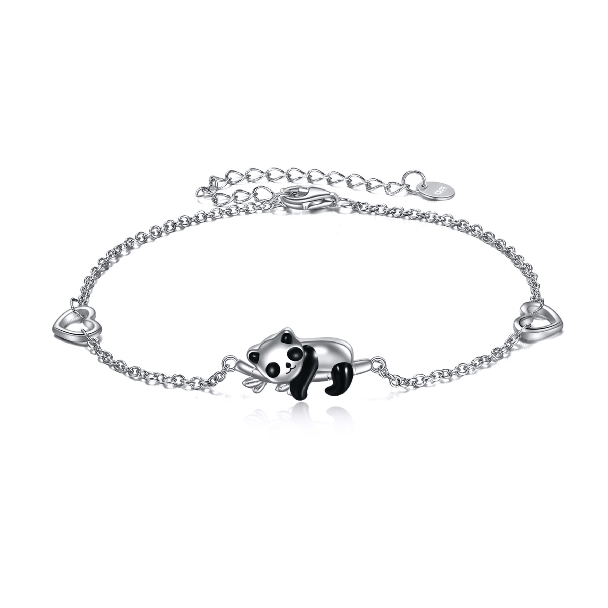 Bracciale con ciondolo a forma di panda, bambù e cuore in argento sterling-1