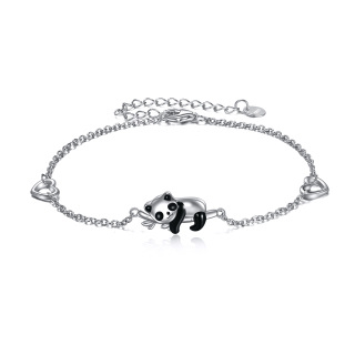 Sterling Silver Panda & Bamboo & Heart Charm Bracelet-17