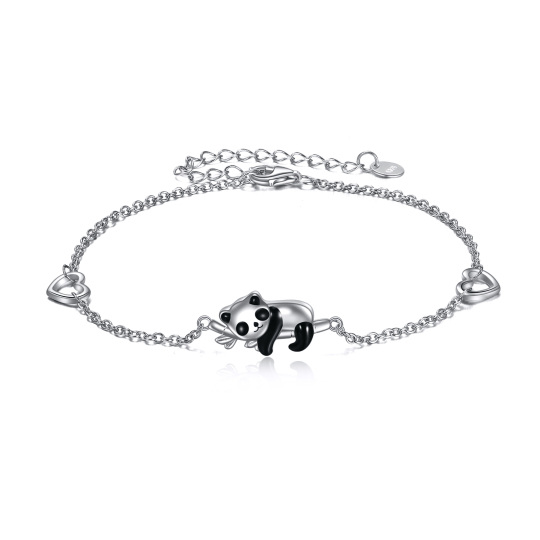 Pulsera con colgante de corazón de bambú y panda de plata de ley