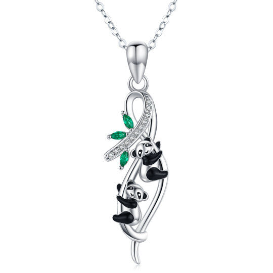 Sterling zilveren cubic zirconia panda en bamboe hanger ketting