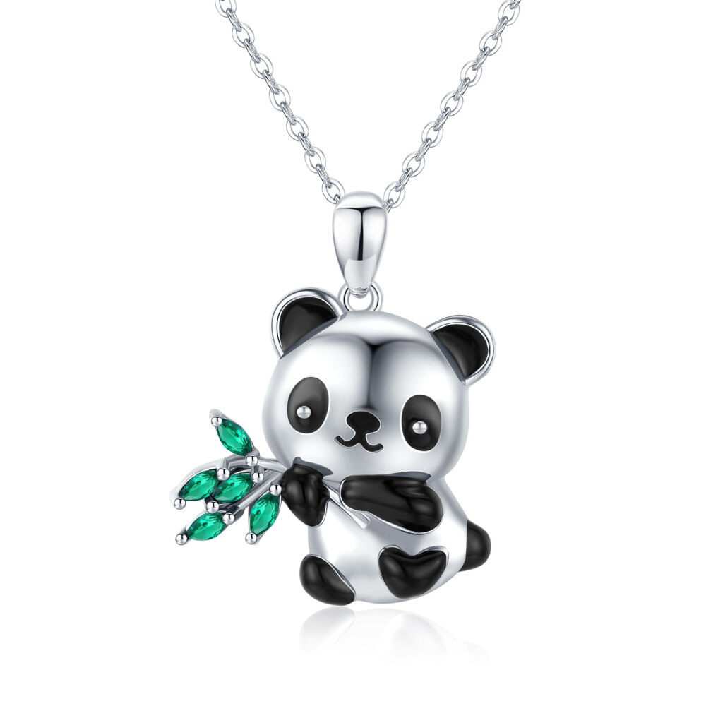 Colar com pingente de bambu de panda de zircônia cúbica em prata esterlina-1