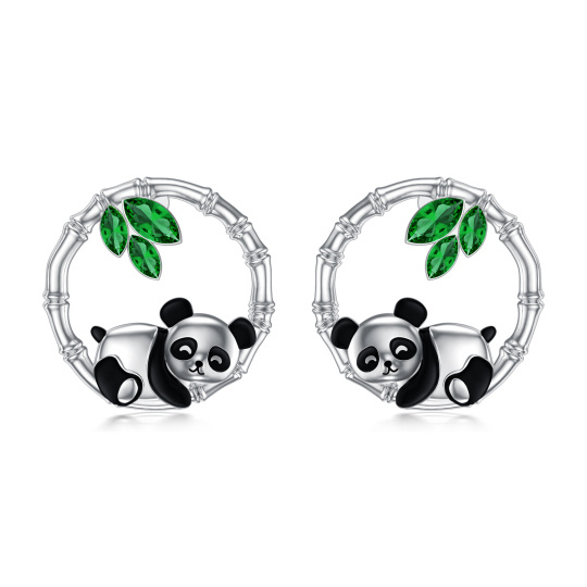 Sterling zilveren cubic zirkonia panda en bamboe oorbellen