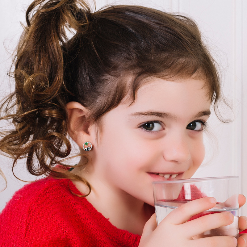 Sterling Silver Cubic Zirconia Panda & Bamboo Stud Earrings-2