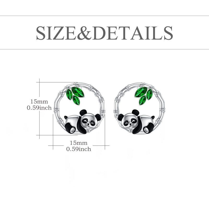 Sterling Silver Cubic Zirconia Panda & Bamboo Stud Earrings-7