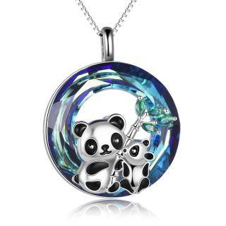 Sterling Silver Panda Crystal Pendant Necklace-5