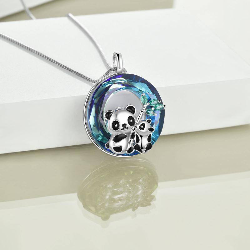 Sterling Silver Panda Crystal Pendant Necklace-3