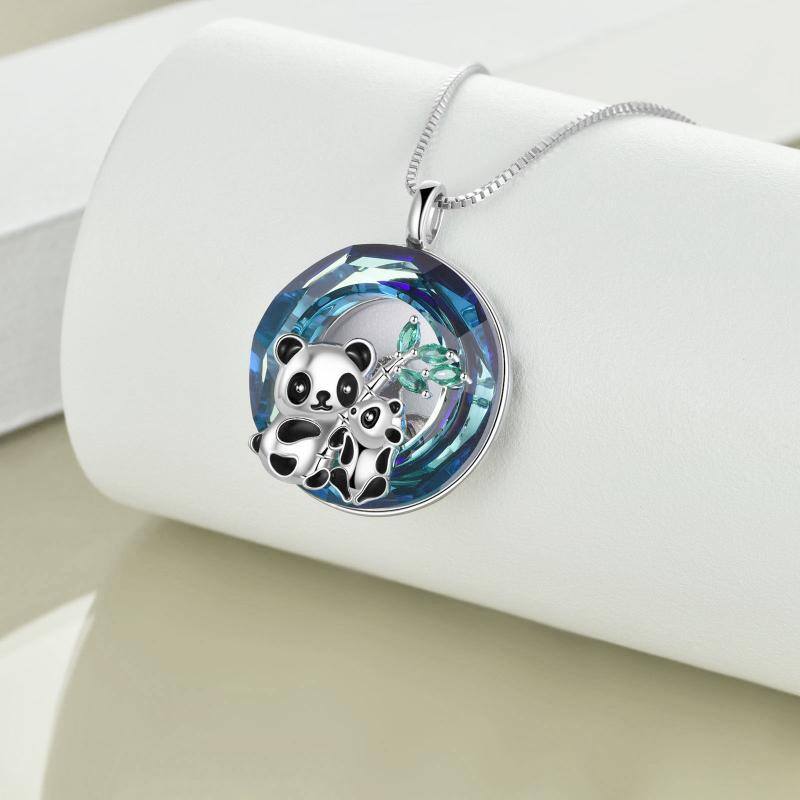 Sterling Silver Panda Crystal Pendant Necklace-4