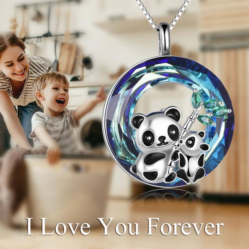 Sterling Silver Panda Crystal Pendant Necklace-6