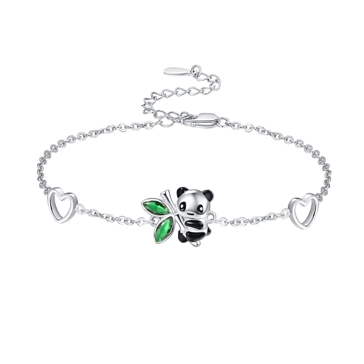 Sterling Silver Panda & Heart Charm Bracelet-1