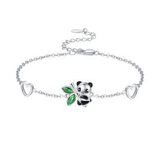 Sterling Silver Panda & Heart Pendant Bracelet-3