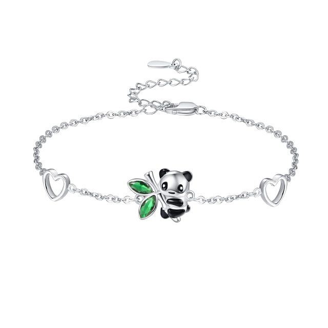 Sterling Silver Panda & Heart Charm Bracelet