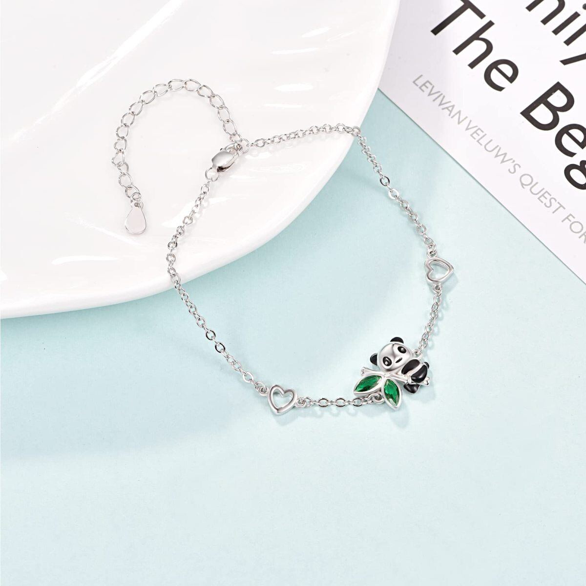 Sterling Silver Panda & Heart Pendant Bracelet-3