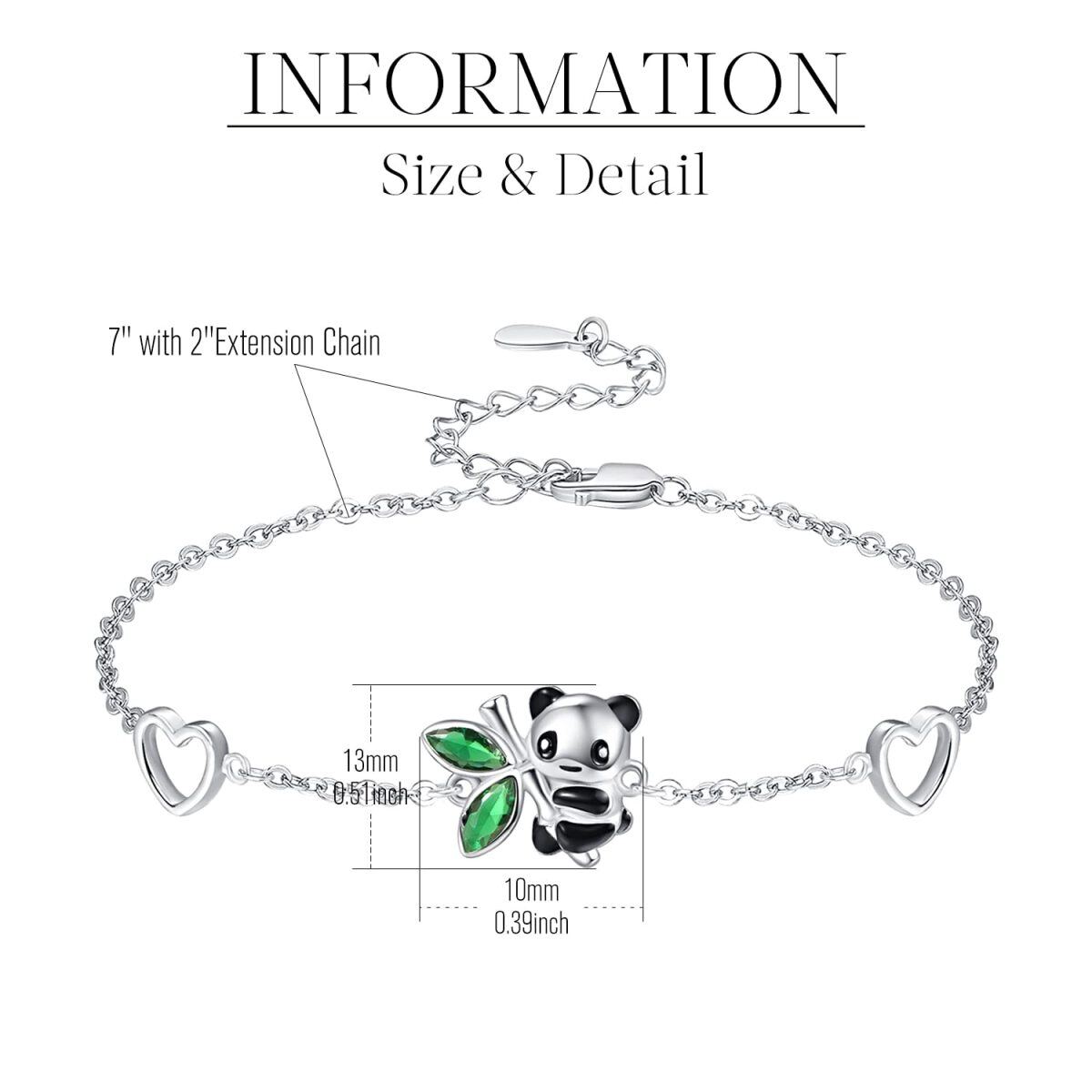 Sterling Silver Panda & Heart Charm Bracelet-5