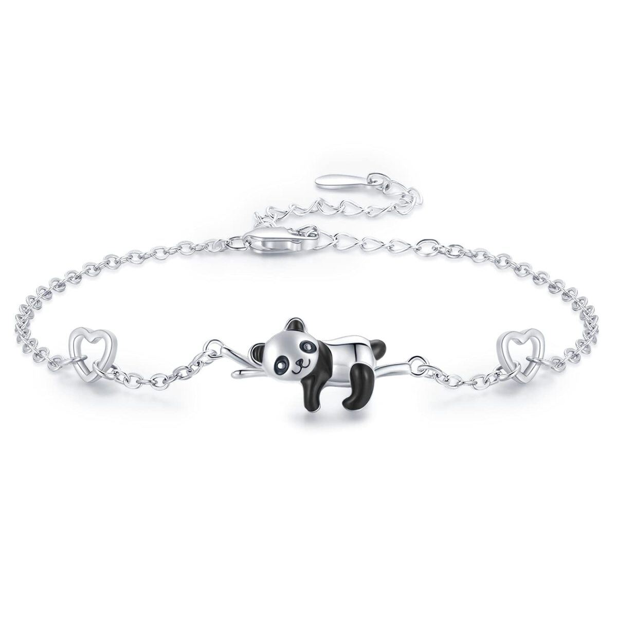 Sterling Silver Panda and Heart Pendant Bracelet-1