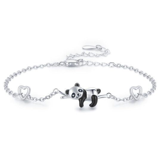 Pulsera con colgante de corazón y panda de plata de ley