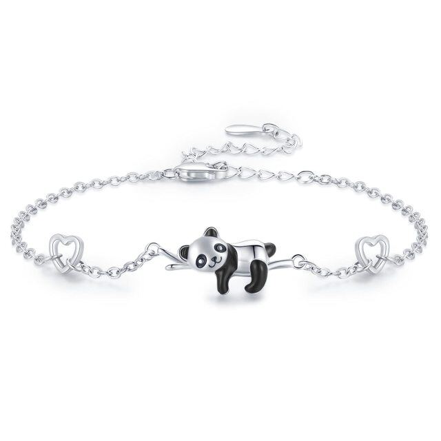 Pulsera con colgante de corazón y panda de plata de ley-1