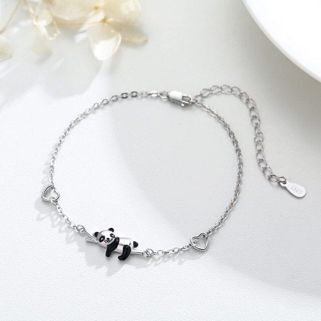 Bracciale in argento sterling con ciondolo a forma di panda e cuore-5