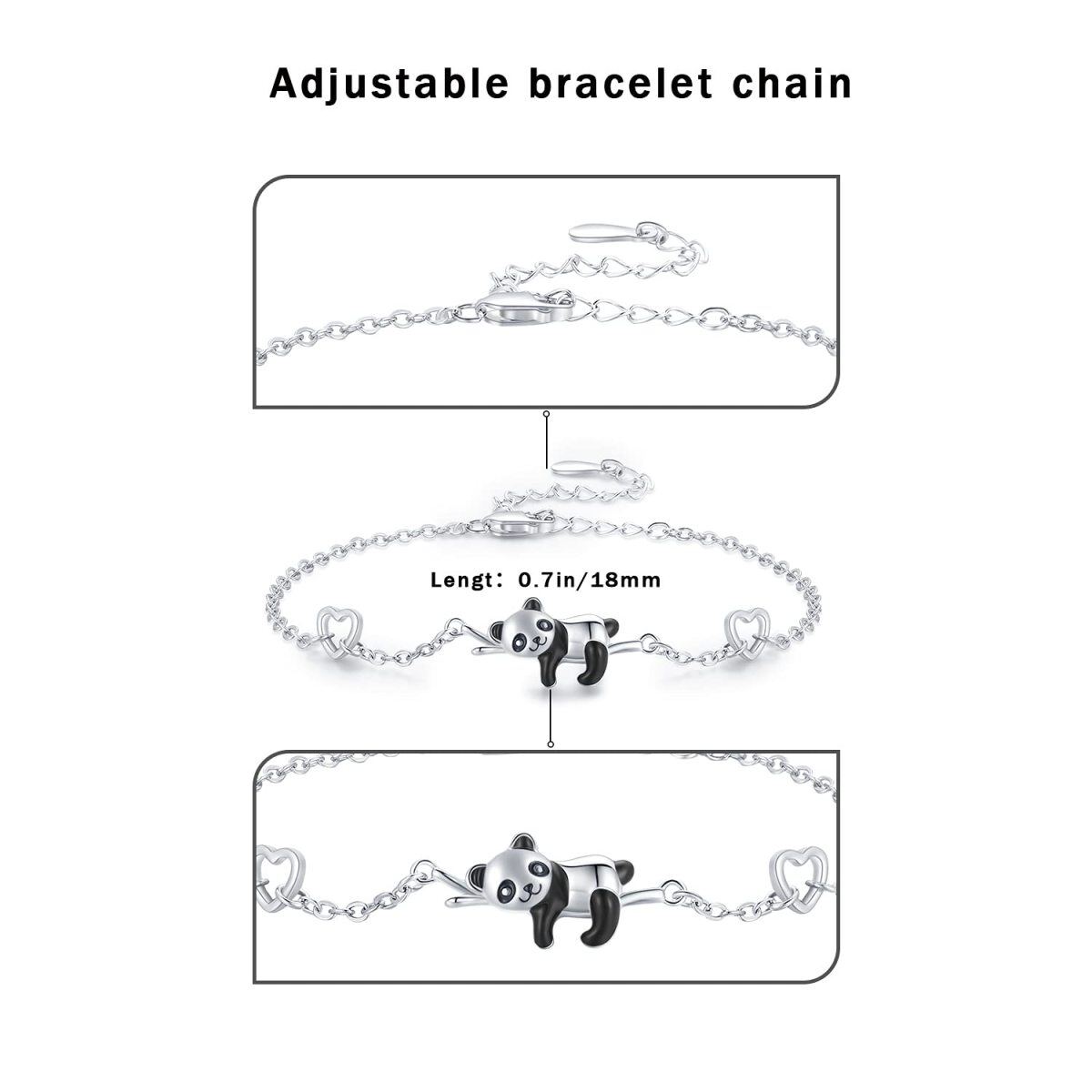 Srebrna bransoletka z wisiorkiem z pandą i sercem-6