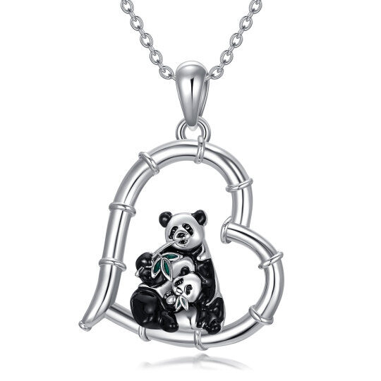 Collana con ciondolo Panda e cuore in argento sterling