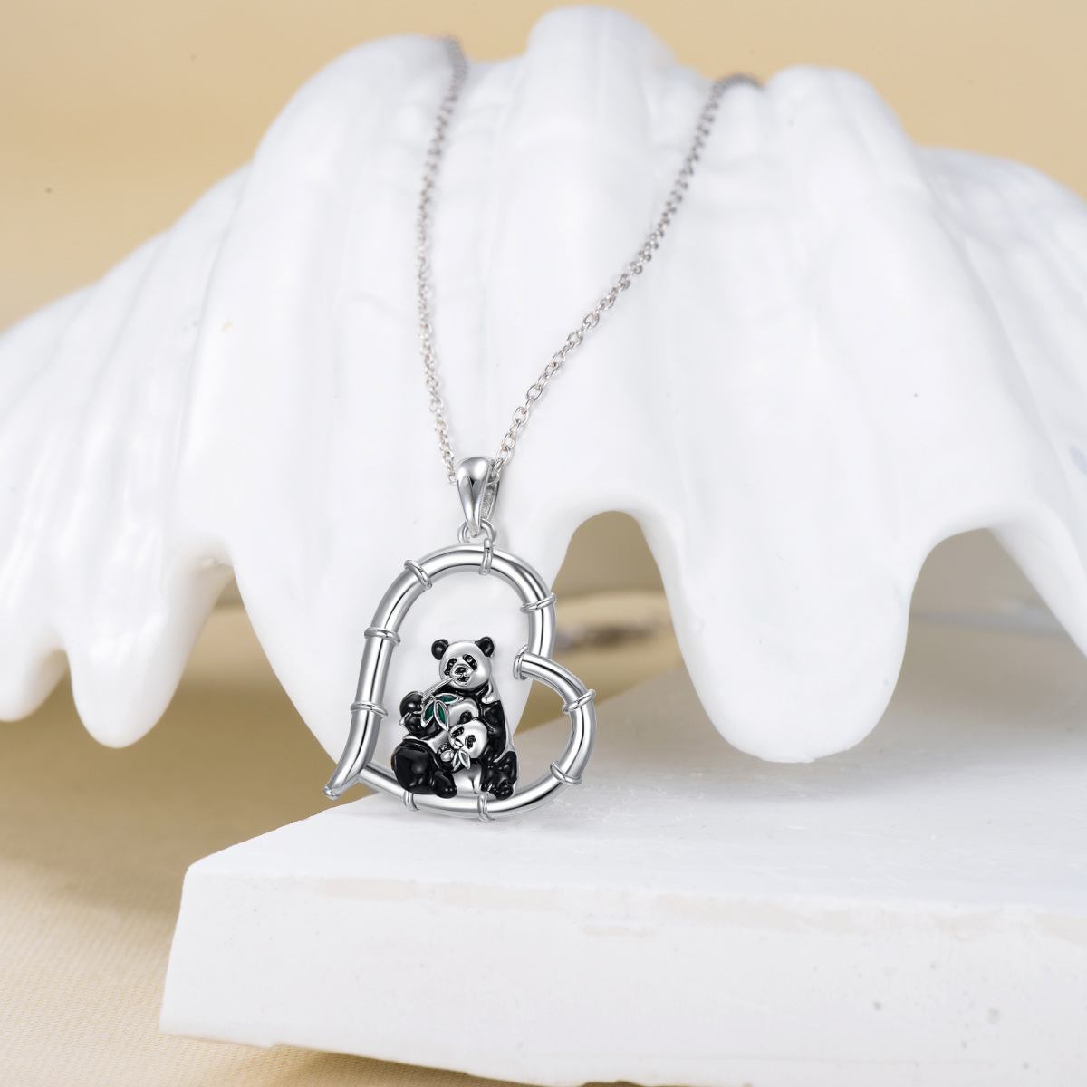 Sterling Silver Panda & Heart Pendant Necklace-3