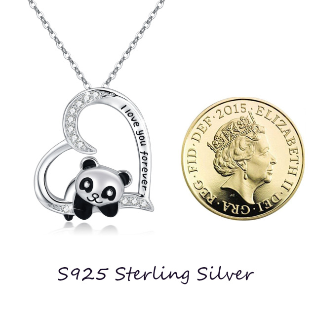 Collana con ciondolo a forma di cuore e panda in argento sterling con parola incisa-5