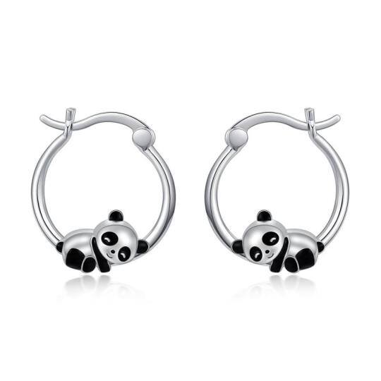 Sterling Silver Panda Hoop Earrings