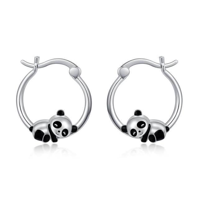 Sterling Silver Panda Hoop Earrings-1