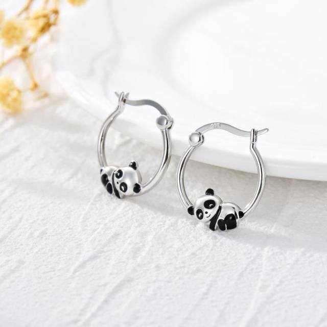 Orecchini a cerchio Panda in argento sterling-3