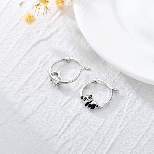 Orecchini a cerchio Panda in argento sterling-4