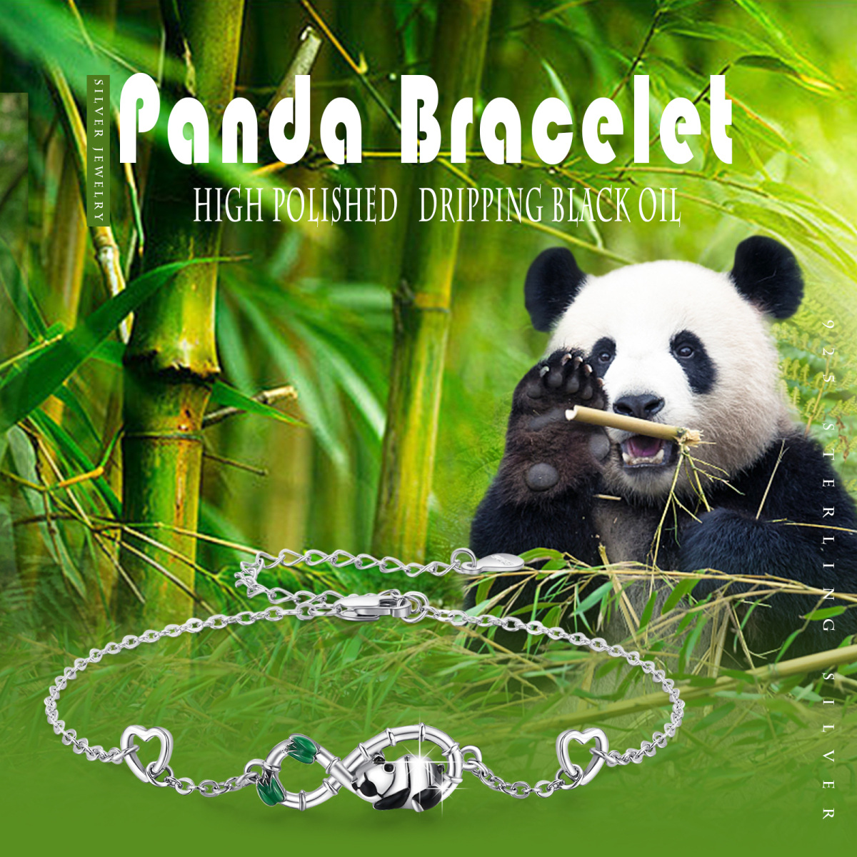 Bracciale con ciondolo Panda e simbolo dell'infinito in argento sterling-6