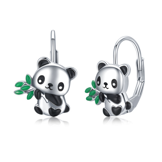 Sterling Silver Panda Lever-back Earrings