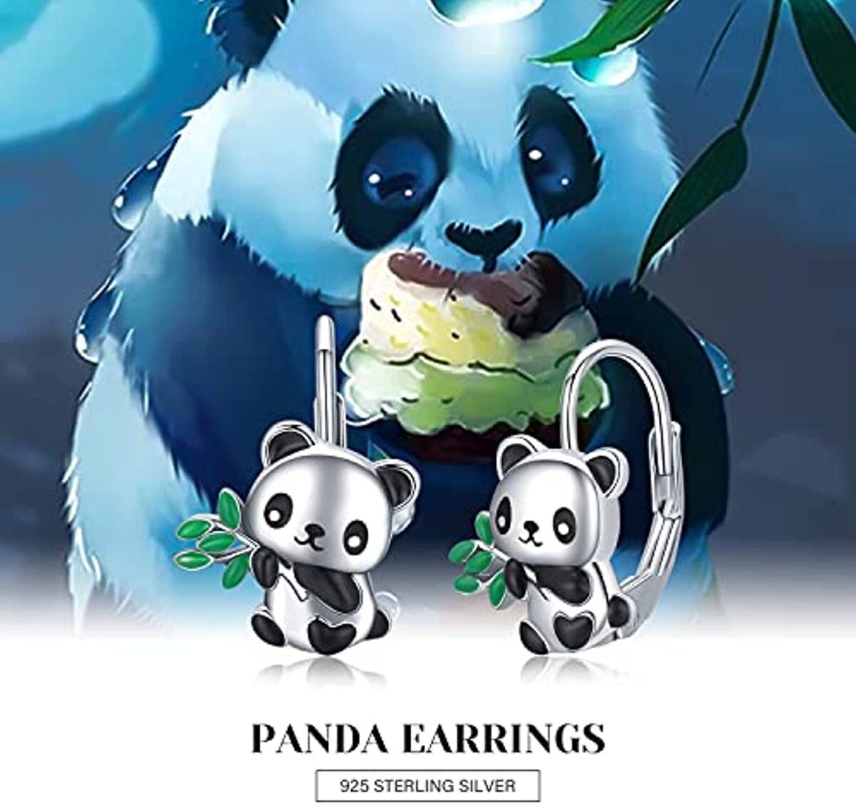 Pendientes de plata de ley con forma de panda-6