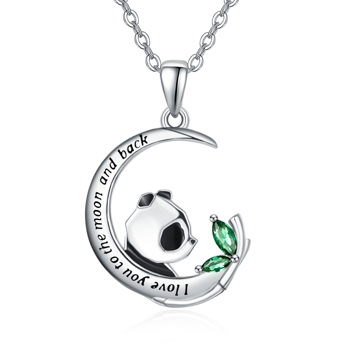 Collana con ciondolo Panda e Luna in argento sterling con zirconio cubico-1