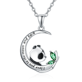 Sterling Silver Cubic Zirconia Panda & Moon Pendant Necklace-22