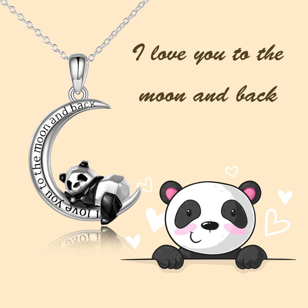 Colar com pendente Panda e Lua em prata esterlina com palavra gravada-3