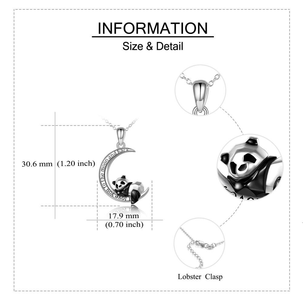 Colar com pendente Panda e Lua em prata esterlina com palavra gravada-6