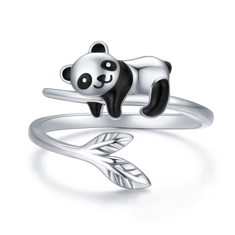 Sterling Silver Marquise Shaped Crystal Panda & Bamboo Ring