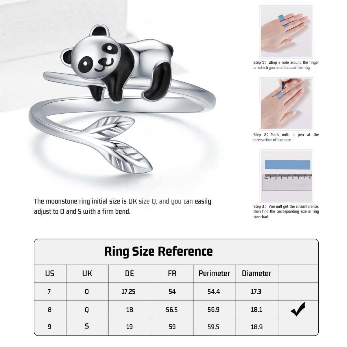 Sterling Silver Panda Open Ring-7