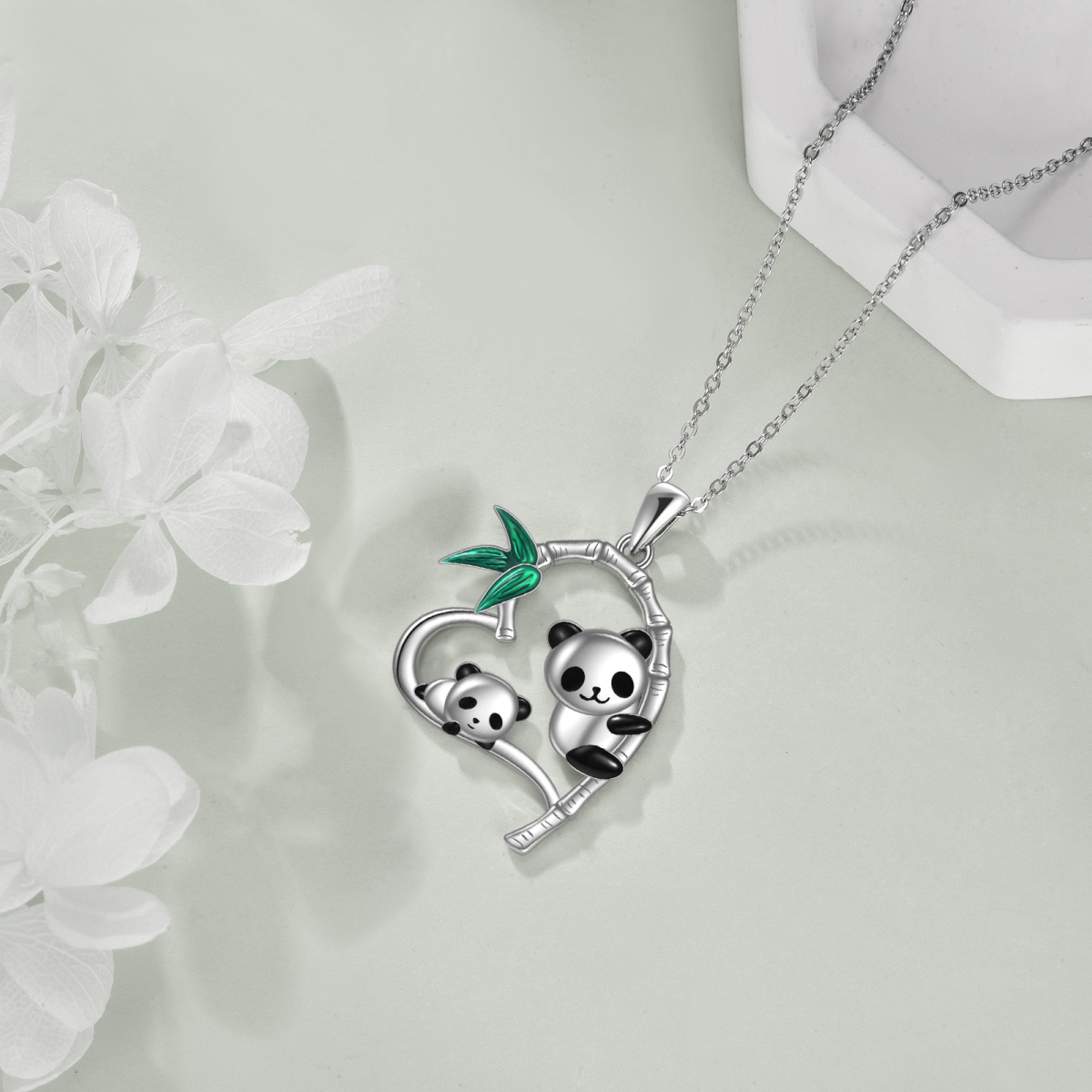 Sterling Silver Panda Pendant Necklace-3