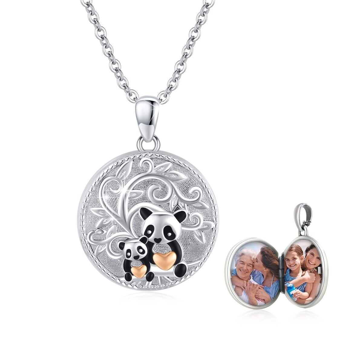 Sterling Silber Panda personalisierte Foto Medaillon Halskette-1