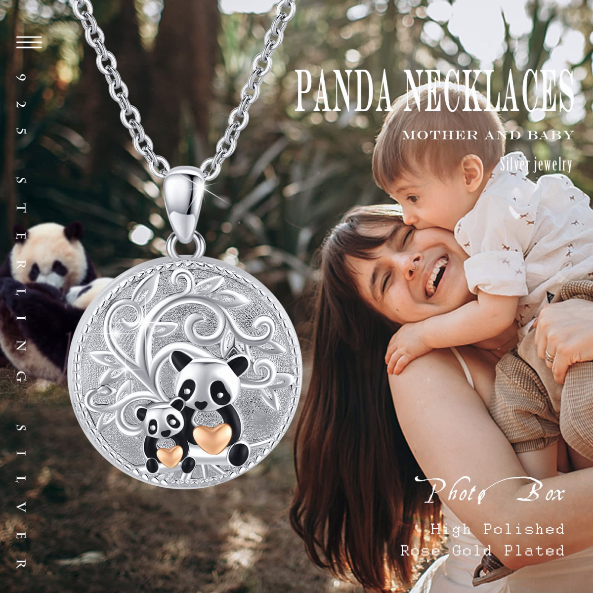 Collar Portafotos Personalizado Panda en Plata de Ley-3