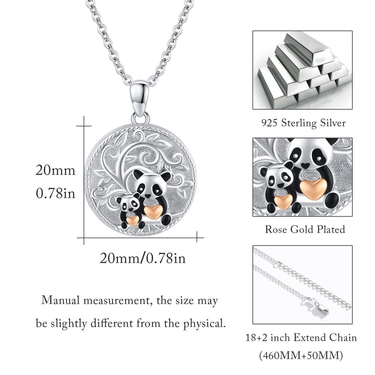 Collier en argent sterling avec pendentif photo personnalisé Panda-6