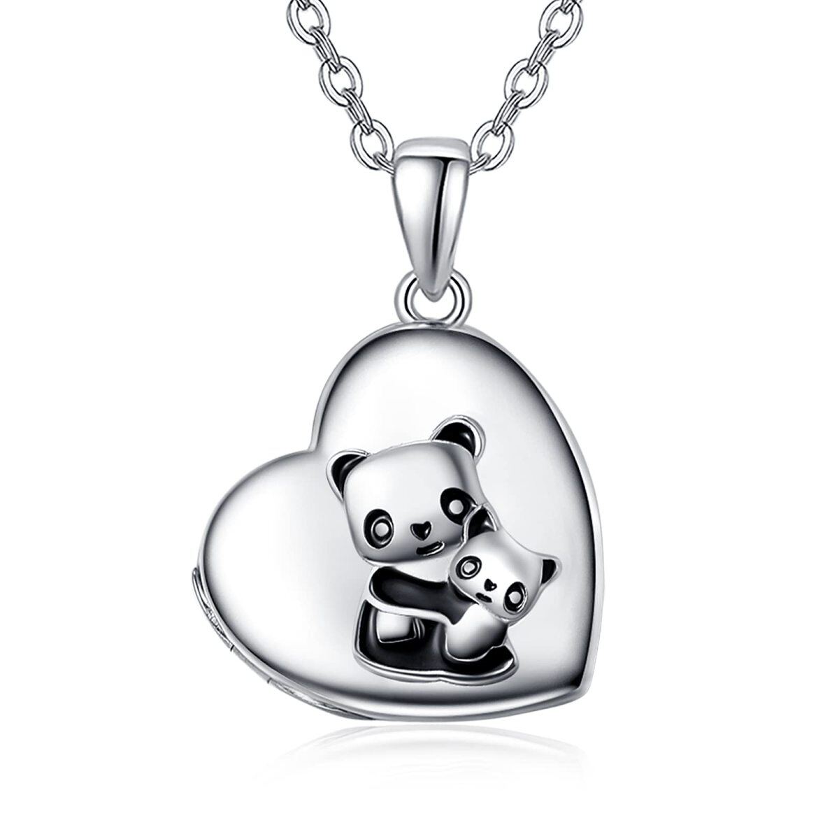 Sterling Silver Panda Personalized Photo Locket Necklace-1