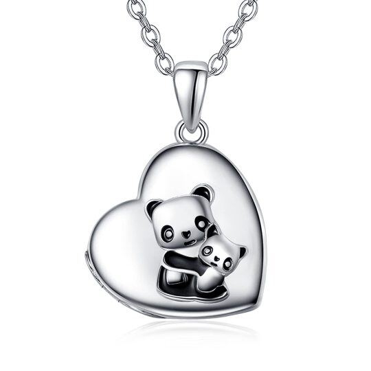 Sterling Silber Panda personalisierte Foto Medaillon Halskette