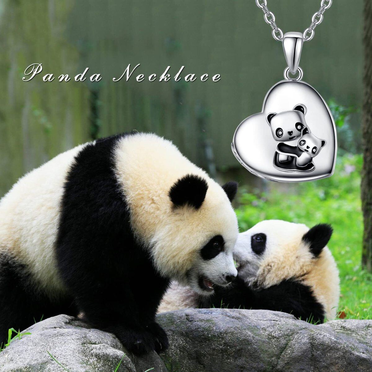 Sterling Silver Panda Personalized Photo Locket Necklace-4