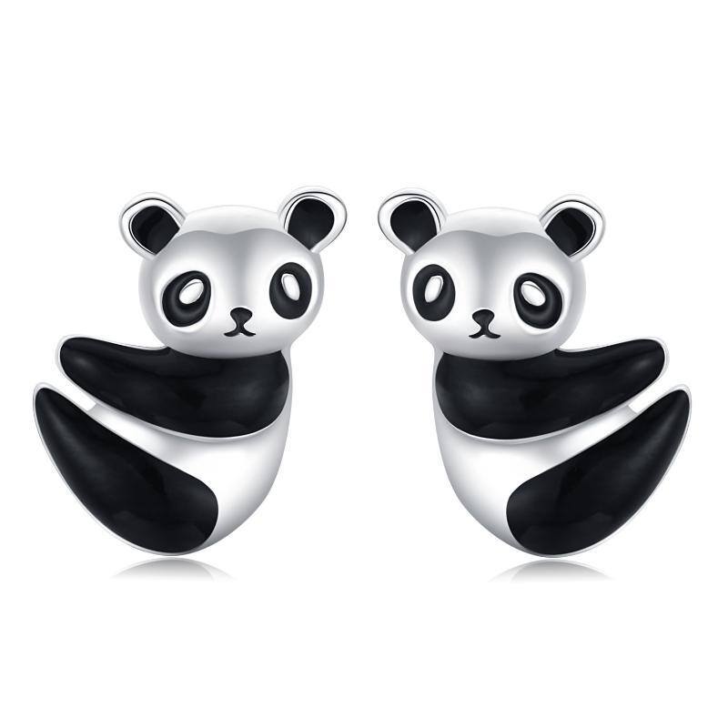 Sterling Silver Panda Stud Earrings-1