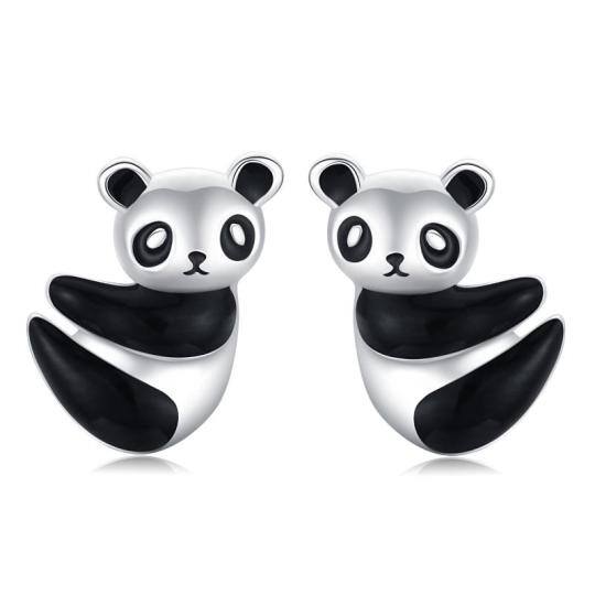 Orecchini a bottone panda in argento sterling