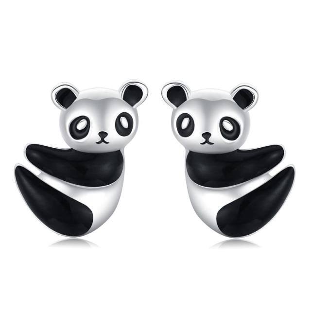 Sterling Silver Panda Stud Earrings-1